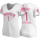 Filets de Brooklyn pour femmes ^ 1 T-shirt maillot avec un nom Slim Fit D'Angelo Russell blanc et message